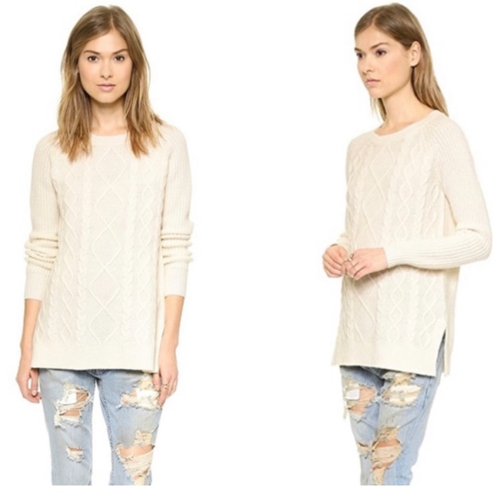 Madewell 100% Merino Wool Off White Cable Knit Fishermans Pull Over Sweater XS